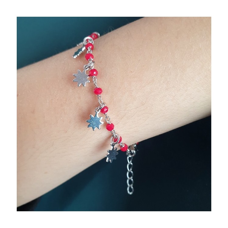 NSA|NALBORI 925 Silver bracelet with red or black sun pendants