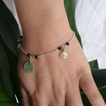 NSA|NALBORI Bracciale Argento 925 ciondoli monetine nei 3 colori dell'oro