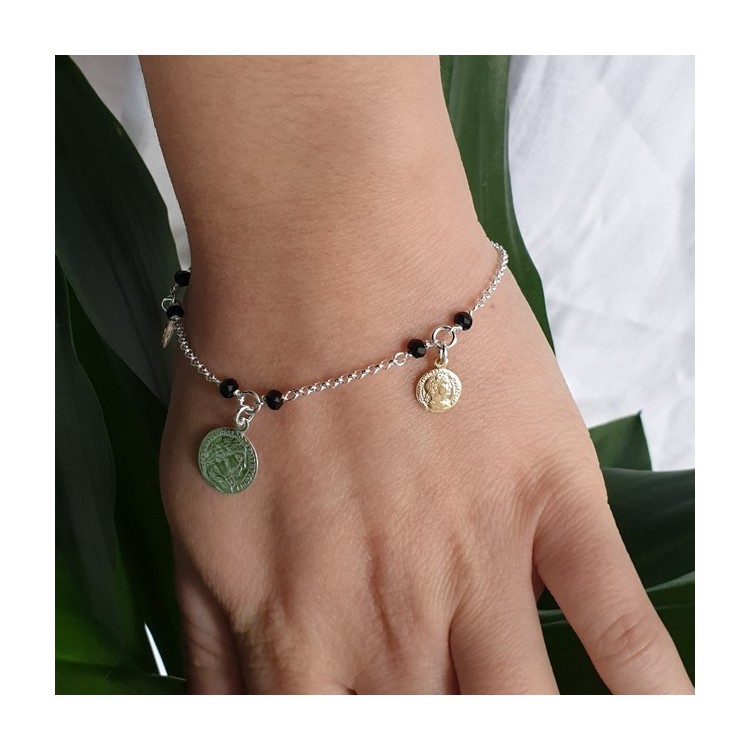 NSA|NALBORI Bracciale Argento 925 ciondoli monetine nei 3 colori dell'oro
