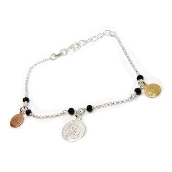 NSA|NALBORI Bracciale Argento 925 ciondoli monetine nei 3 colori dell'oro