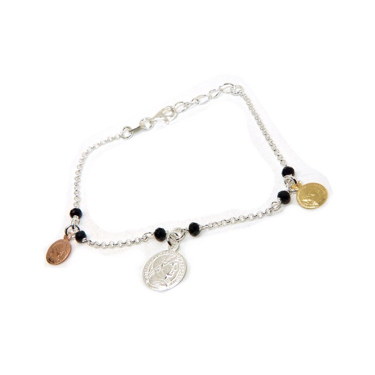 NSA|NALBORI Bracciale Argento 925 ciondoli monetine nei 3 colori dell'oro