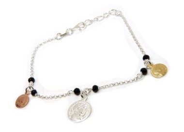 NSA|NALBORI Bracciale Argento 925 ciondoli monetine nei 3 colori dell'oro