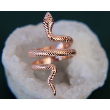 NSA|NALBORI snake ring 925 silver rose gold plated red zircon