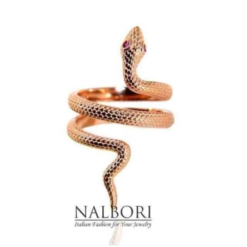 NSA|NALBORI anello serpente argento 925 placcato oro rosa zircone rosso