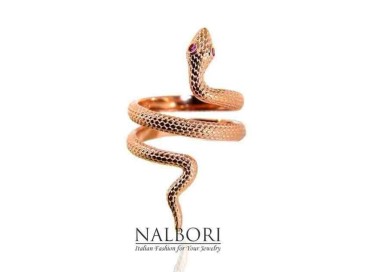 NSA|NALBORI anello serpente argento 925 placcato oro rosa zircone rosso