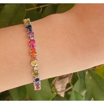 NSA|NALBORI Tennis bracelet hearts zircons in 925 silver rainbow