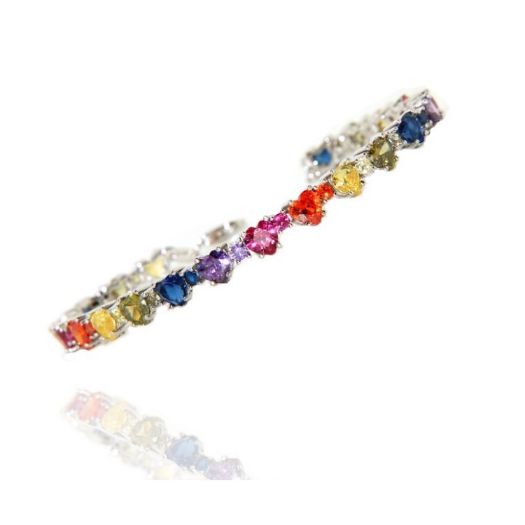 NSA|NALBORI Tennis bracelet hearts zircons in 925 silver rainbow