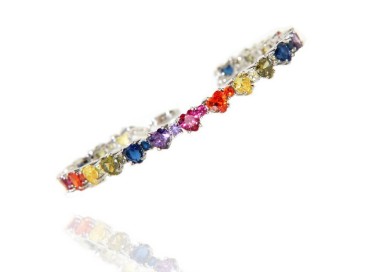 NSA|NALBORI Tennis bracelet hearts zircons in 925 silver rainbow