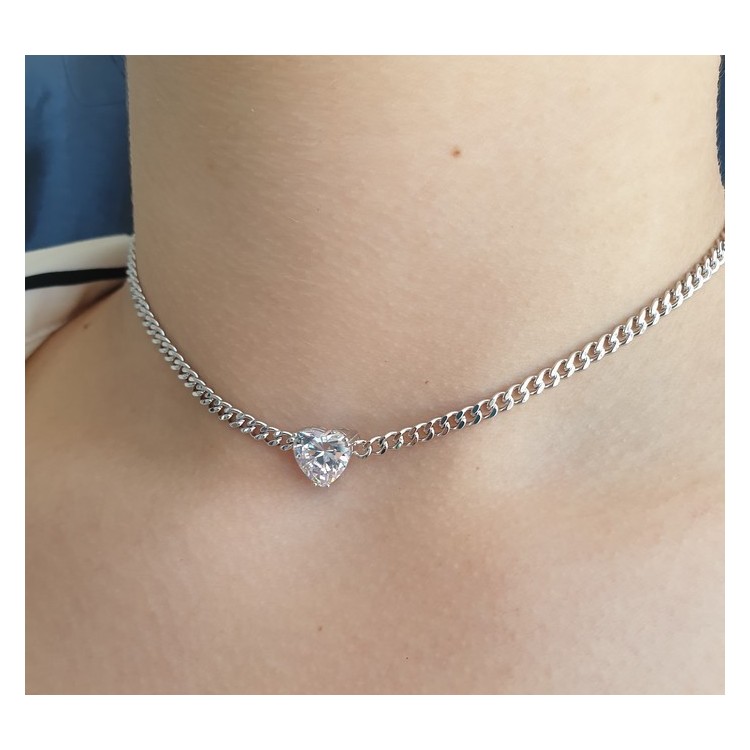 NSA|NALBORI choker heart big zircon 925 silver necklace