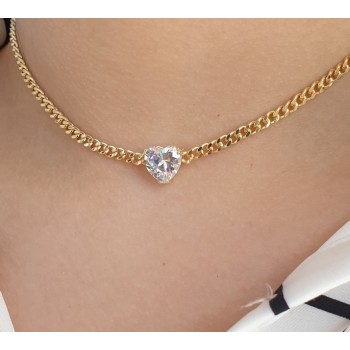 NSA|NALBORI collana choker zircone cuore grande argento 925