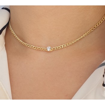 NSA|NALBORI round zircon choker necklace 925 silver round curb