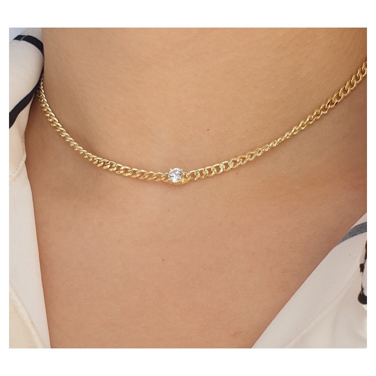 NSA|NALBORI round zircon choker necklace 925 silver round curb