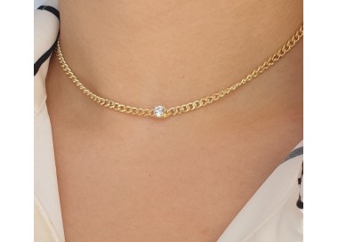 NSA|NALBORI round zircon choker necklace 925 silver round curb