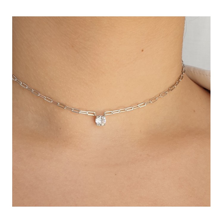 NSA|NALBORI collana choker zircone tondo argento 925 graffette
