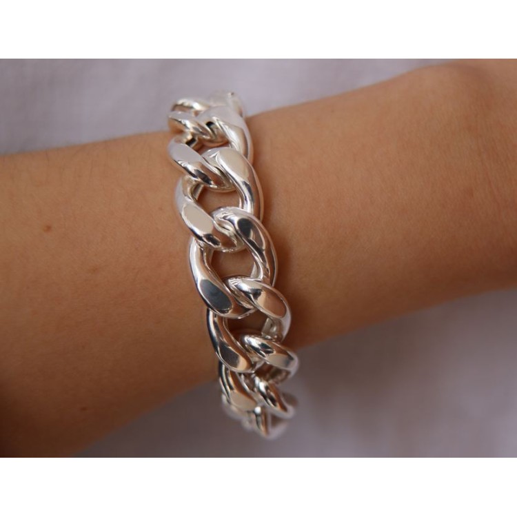 NSA|NALBORI bracelet or curb necklace 17.5mm large 925 silver diamond
