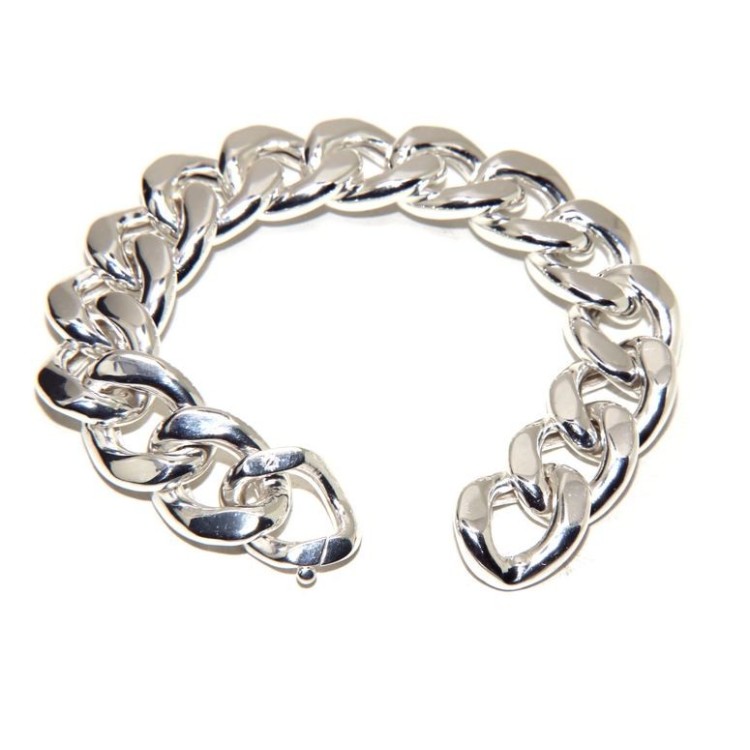 NSA|NALBORI bracelet or curb necklace 17.5mm large 925 silver diamond