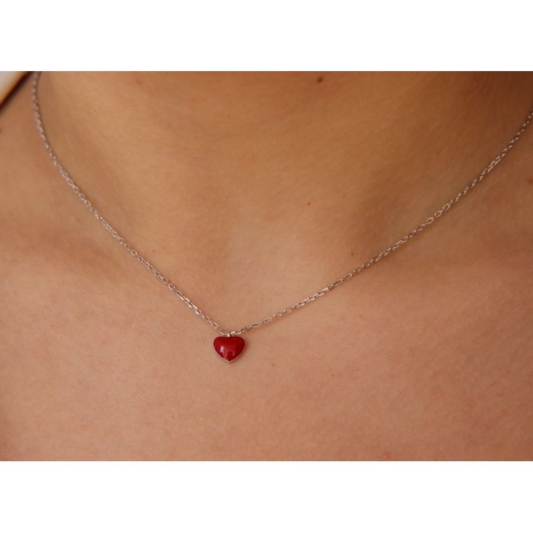 NSA|NALBORI woman necklace 925 silver red enameled heart