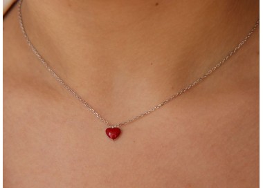 NSA|NALBORI woman necklace 925 silver red enameled heart