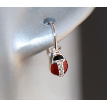 NSA|925 silver earrings with red ladybug and zircons