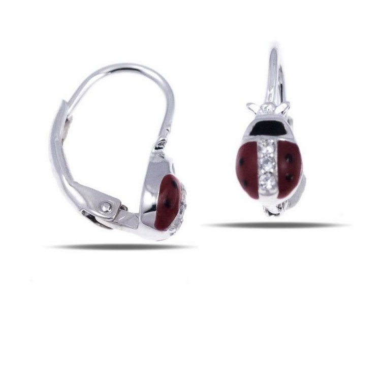 NSA|925 silver earrings with red ladybug and zircons