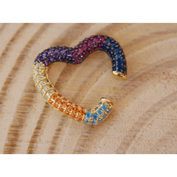 NSA|Heart tragus in 925 silver, yellow gold plated, without hole, zircons