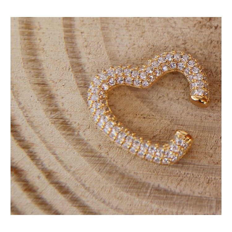 NSA|Heart tragus in 925 silver, yellow gold plated, without hole, zircons