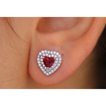 NSA|925 silver heart earrings with double round green and red zircons