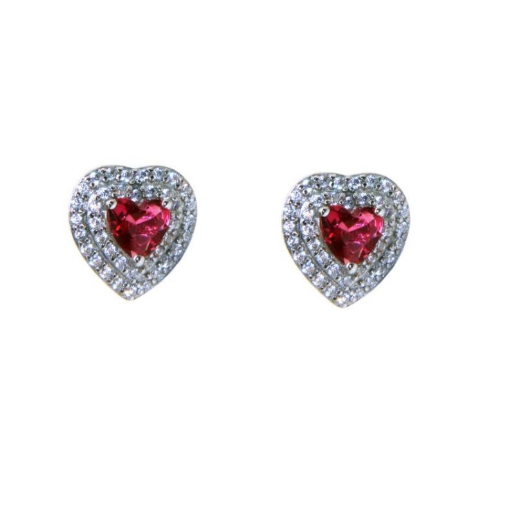 NSA|925 silver heart earrings with double round green and red zircons