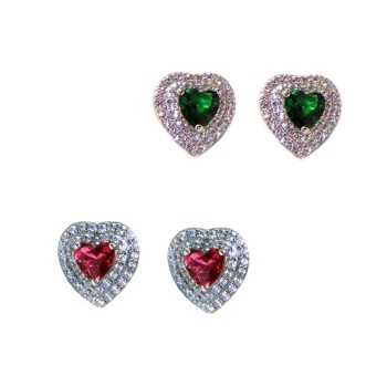 NSA|orecchini cuore argento 925 rubin emerald doppio giro zirconi