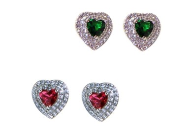 NSA|orecchini cuore argento 925 rubin emerald doppio giro zirconi