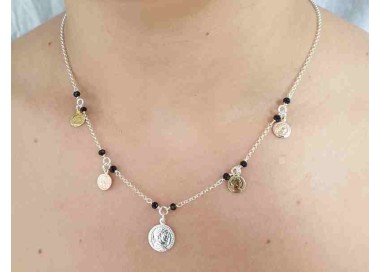 NSA|Collana Argento 925 monete 3 colori e cristallo nero