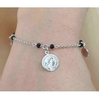 NSA|NALBORI Woman bracelet Silver 925 black crystal ancient coin
