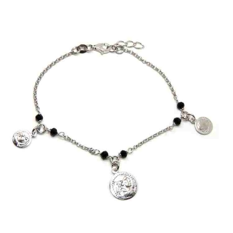 NSA|NALBORI Woman bracelet Silver 925 black crystal ancient coin