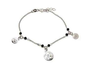 NSA|NALBORI Woman bracelet Silver 925 black crystal ancient coin
