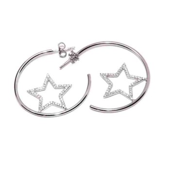 NSA|orecchini a cerchio argento 925 con stelle e zirconi di NALBORI