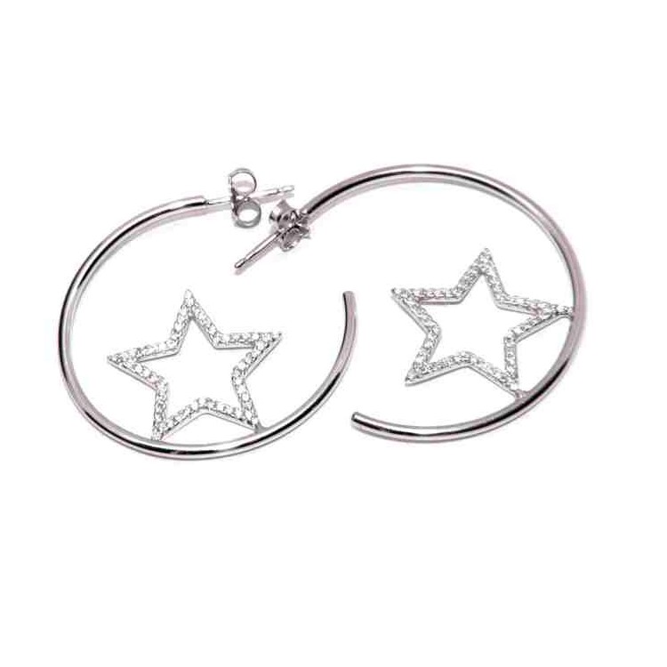 NSA|orecchini a cerchio argento 925 con stelle e zirconi di NALBORI
