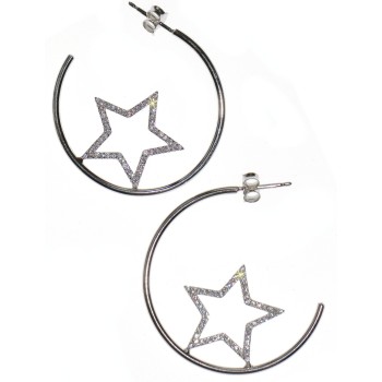 NSA|orecchini a cerchio argento 925 con stelle e zirconi di NALBORI
