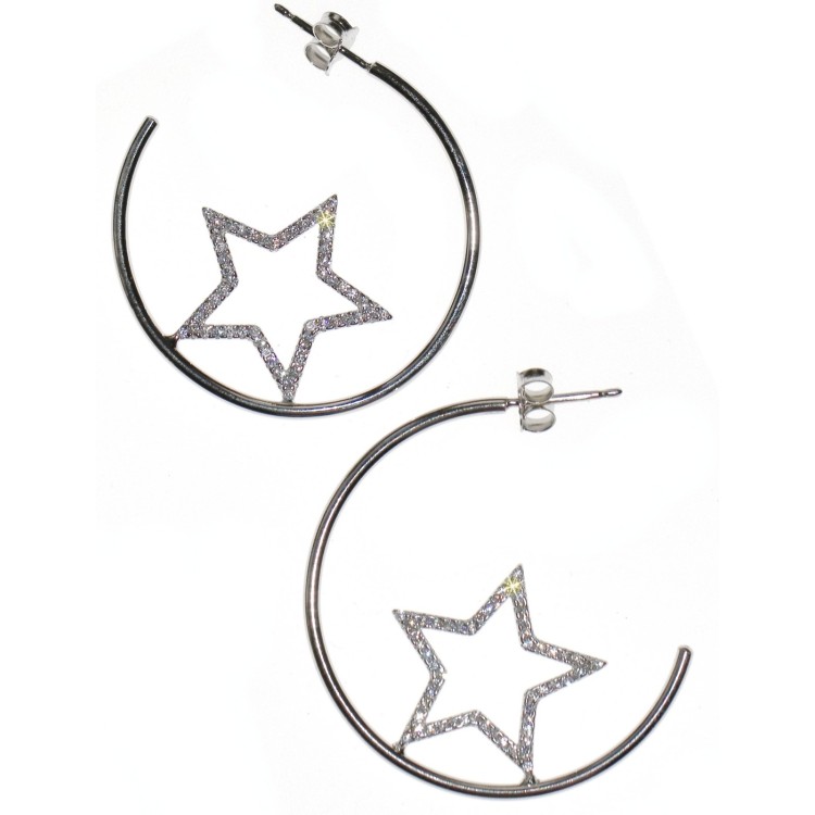 NSA|orecchini a cerchio argento 925 con stelle e zirconi di NALBORI