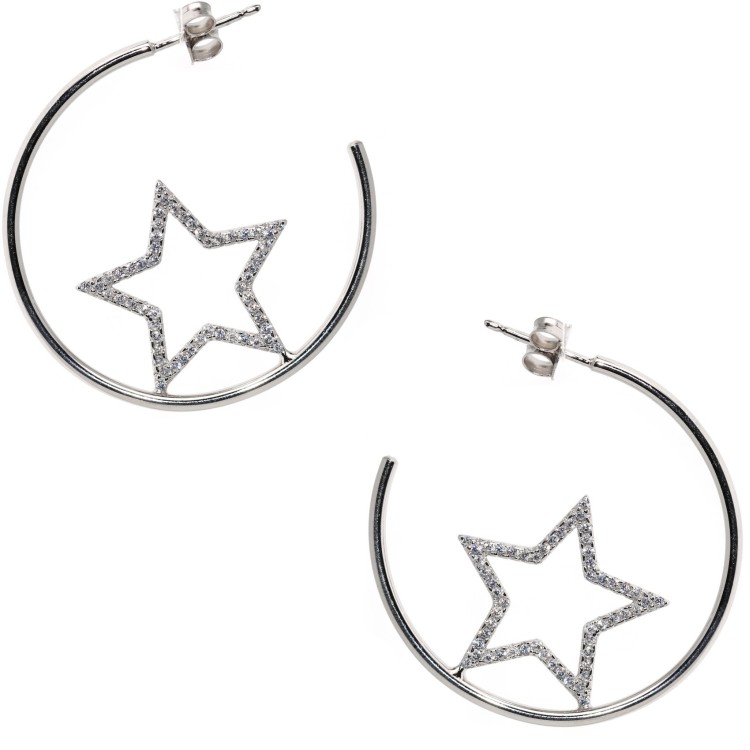 NSA|orecchini argento 925 a cerchio con stelle di zirconi
