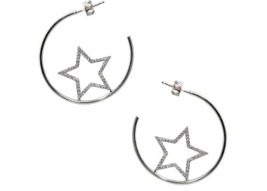 NSA|orecchini argento 925 a cerchio con stelle di zirconi