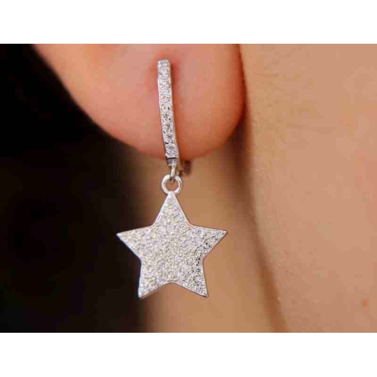 NSA|NALBORI orecchini a cerchio argento 925 con stelle di zirconi a ciondolo