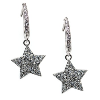 NSA|orecchini a cerchio argento 925 con stelle di zirconi a ciondolo di NALBORI