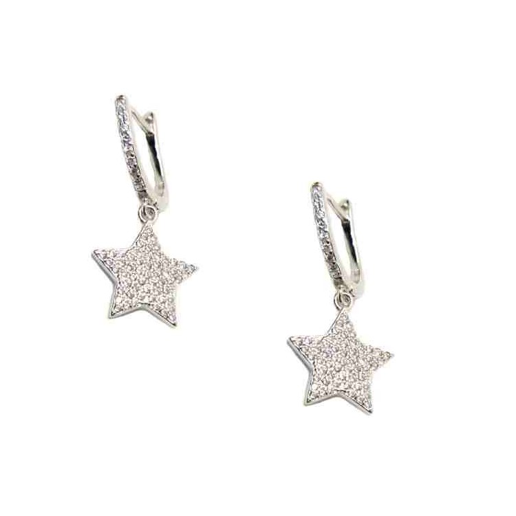 NSA|NALBORI orecchini a cerchio argento 925 con stelle di zirconi a ciondolo