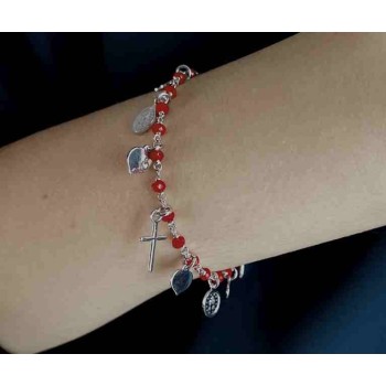 NSA|NALBORI 925 Sterling Silver rosary bracelet madonna heart red cross