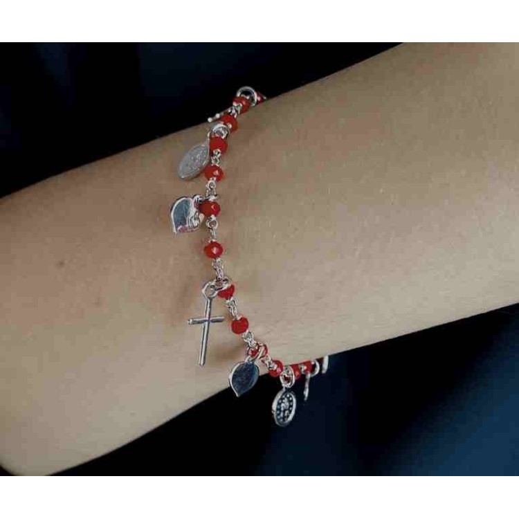 NSA|NALBORI 925 Sterling Silver rosary bracelet madonna heart red cross