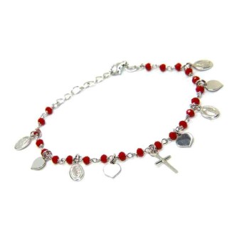 NSA|NALBORI 925 Sterling Silver rosary bracelet madonna heart red cross