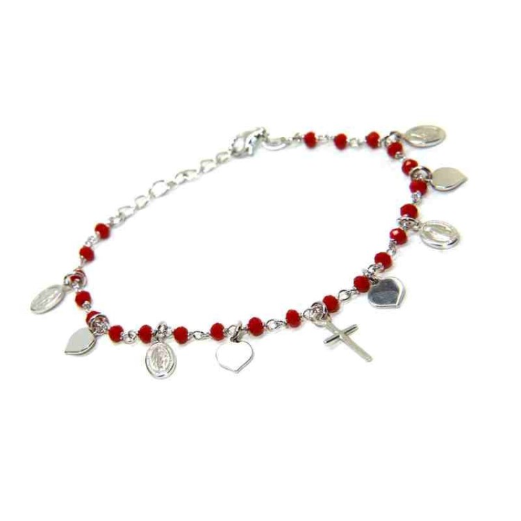 NSA|NALBORI 925 Sterling Silver rosary bracelet madonna heart red cross