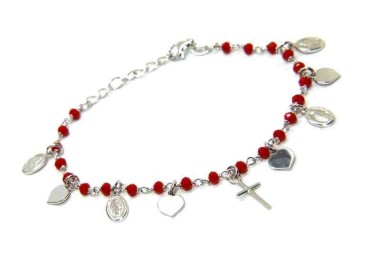 NSA|NALBORI 925 Sterling Silver rosary bracelet madonna heart red cross