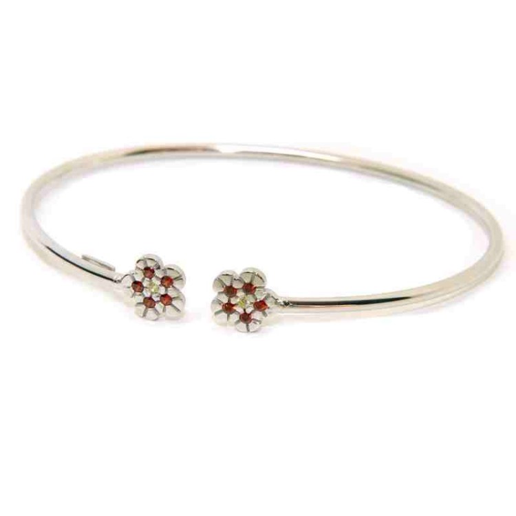 NSA|Bracciale argento 925 schiava aperto fiore zirconi rosso giallo donna