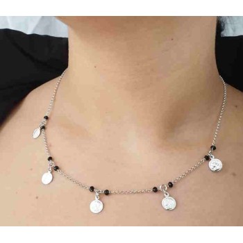 NSA|NALBORI Necklace Silver 925 black crystal Marseille coins